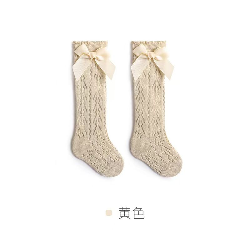 Baby Girls Socks Toddler Bow Long Sock Kids Knee High Soft Cotton Mesh Stocking Spanish Style Hollow Out Lace Socks 0-3Y