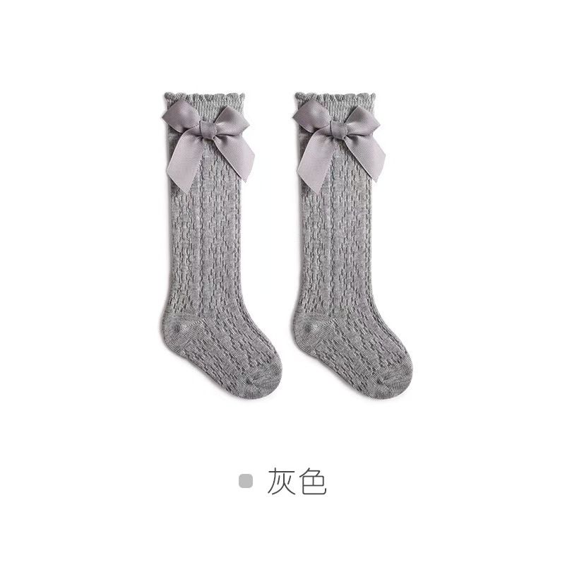 Baby Girls Socks Toddler Bow Long Sock Kids Knee High Soft Cotton Mesh Stocking Spanish Style Hollow Out Lace Socks 0-3Y