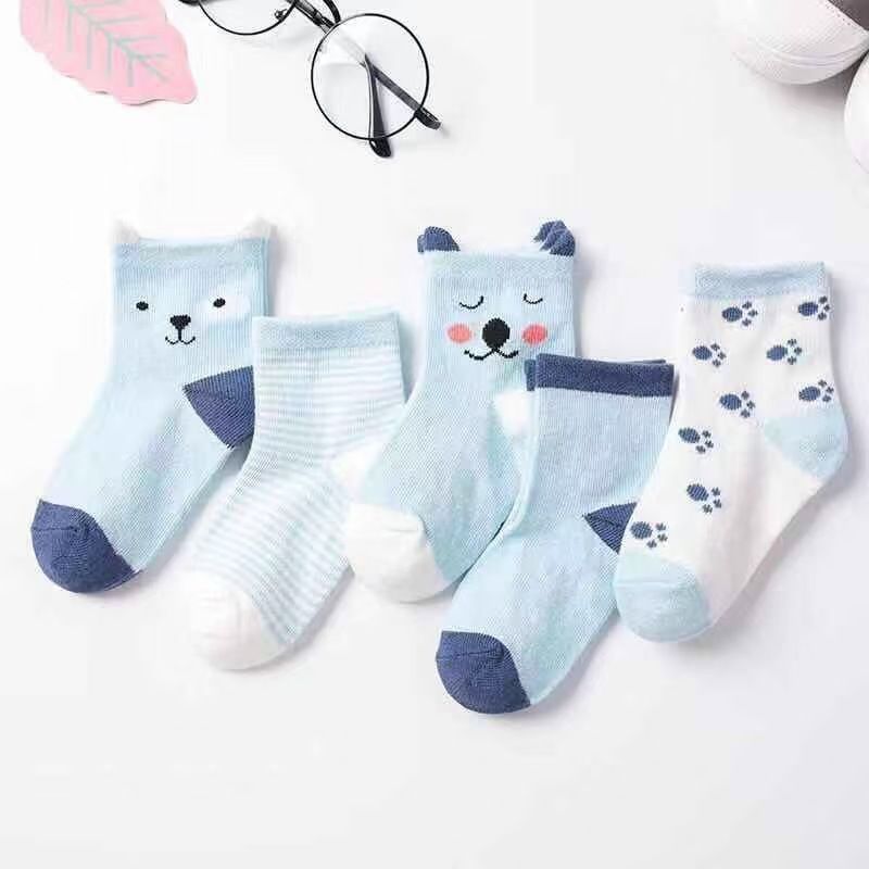 5Pairs Baby Socks Newborn Baby Boy Socks 0-1-3-7Y Kids Pure Cotton Animal Design Fadeless Soft Children's Socks for Girls