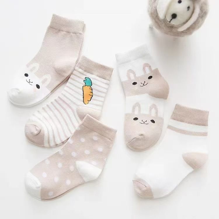 5Pairs Baby Socks Newborn Baby Boy Socks 0-1-3-7Y Kids Pure Cotton Animal Design Fadeless Soft Children's Socks for Girls
