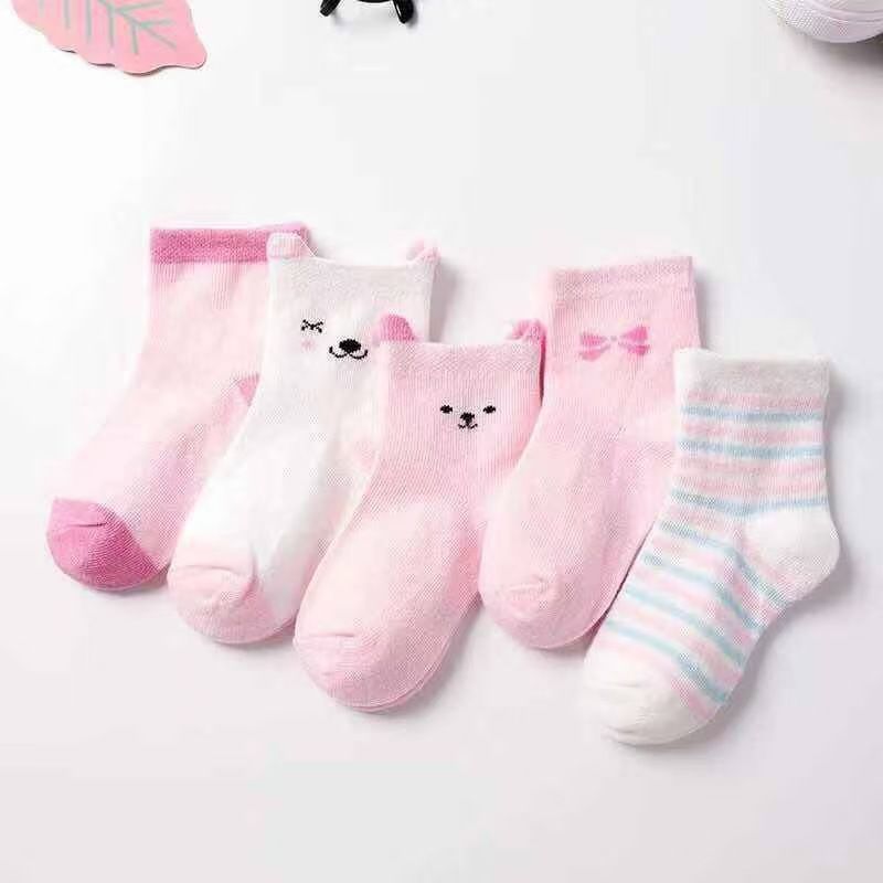 5Pairs Baby Socks Newborn Baby Boy Socks 0-1-3-7Y Kids Pure Cotton Animal Design Fadeless Soft Children's Socks for Girls