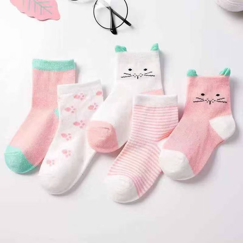 5Pairs Baby Socks Newborn Baby Boy Socks 0-1-3-7Y Kids Pure Cotton Animal Design Fadeless Soft Children's Socks for Girls