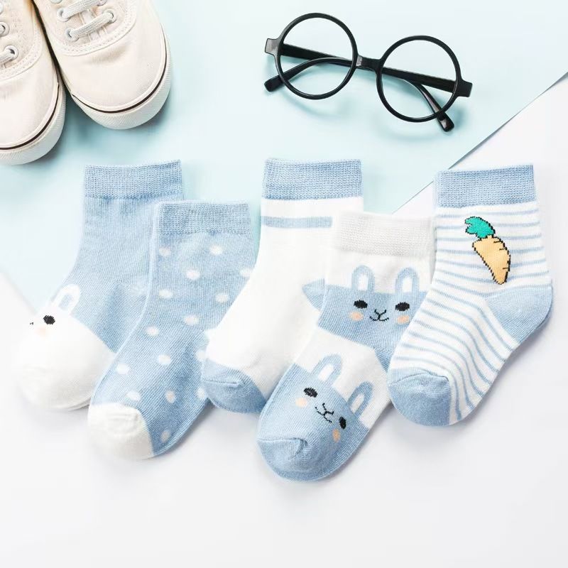 5Pairs Baby Socks Newborn Baby Boy Socks 0-1-3-7Y Kids Pure Cotton Animal Design Fadeless Soft Children's Socks for Girls