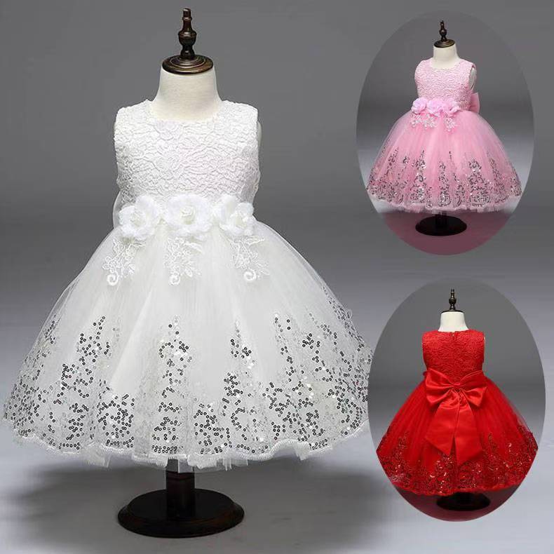 Children Birthday Holiday clothing baby princess dress Girls bow lace kids birthday Party dress