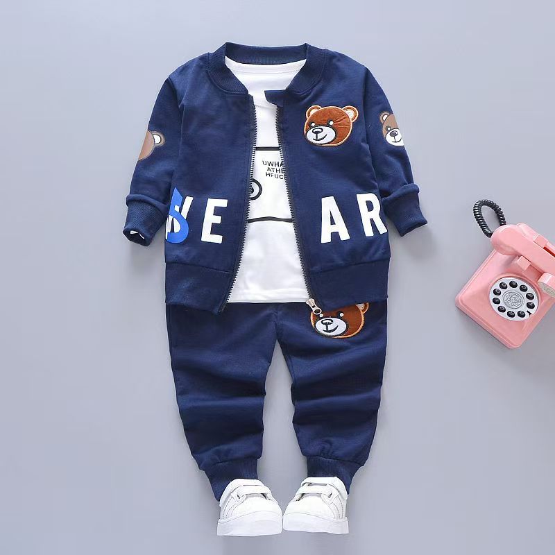 3 Pcs Set Autumn Kids Coat Jacket+T Shirt+Pants Children Sport Suits Boys Clothes