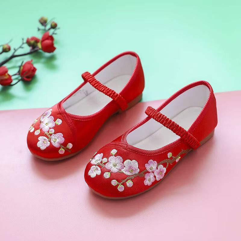 Hanfu shoes girls Chinese style children embroidered shoes ethnic antique baby little princess costume old Beijing cloth shoes