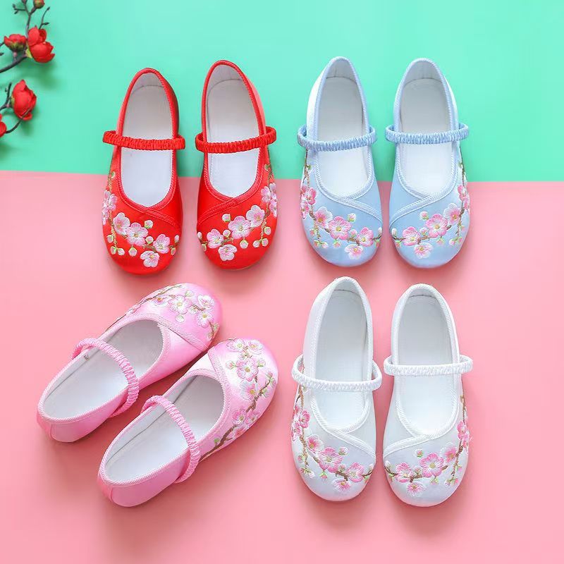 Hanfu shoes girls Chinese style children embroidered shoes ethnic antique baby little princess costume old Beijing cloth shoes