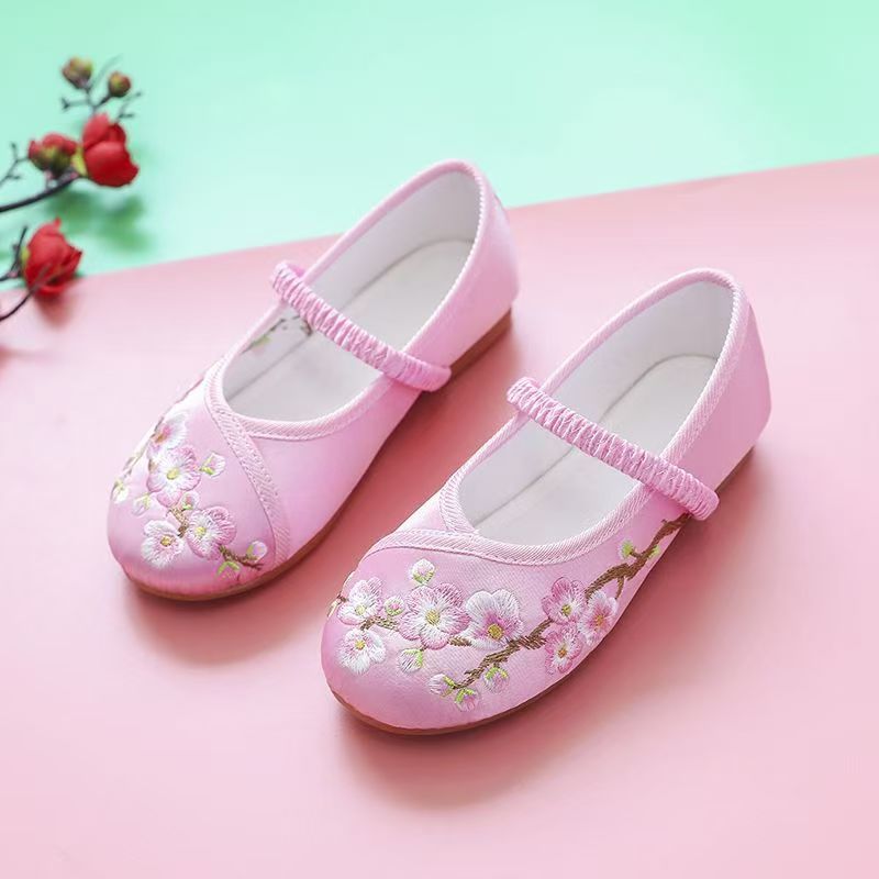 Hanfu shoes girls Chinese style children embroidered shoes ethnic antique baby little princess costume old Beijing cloth shoes