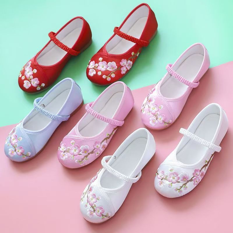 Hanfu shoes girls Chinese style children embroidered shoes ethnic antique baby little princess costume old Beijing cloth shoes