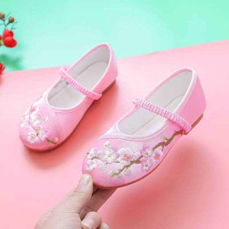 Hanfu shoes girls Chinese style children embroidered shoes ethnic antique baby little princess costume old Beijing cloth shoes