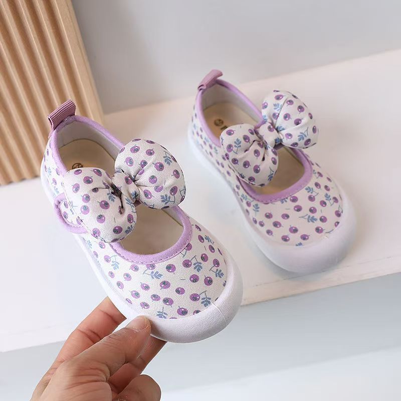 Canvas shoes for girls, Spring and Autumn Baotou anti-kicking baby shoes, soft-soled bow shoes, children's walking shoes baby shoe