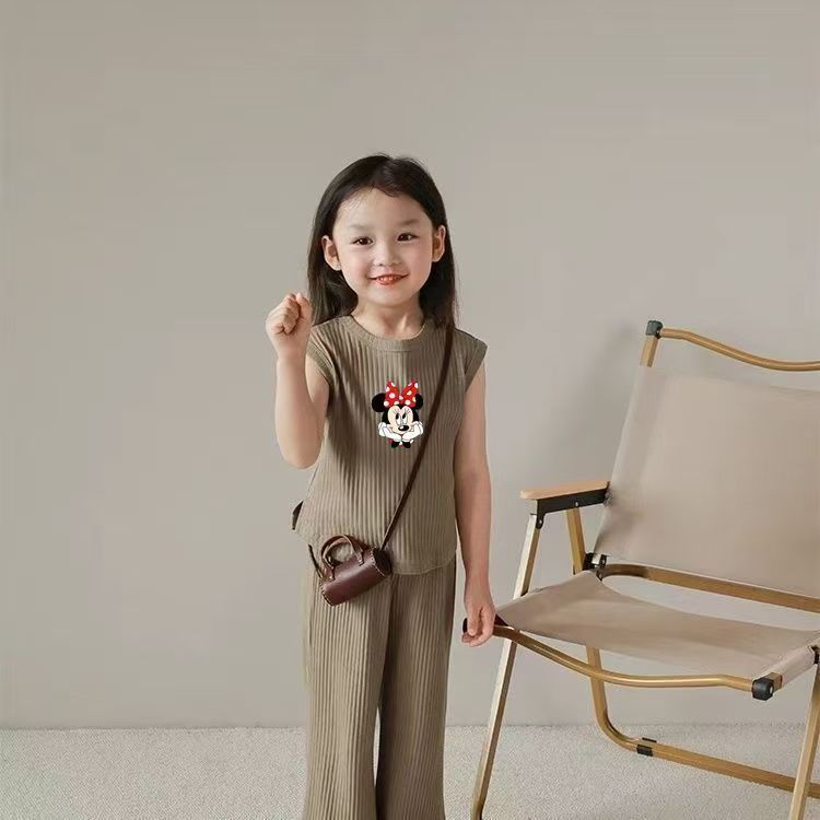 Girls Summer Clothing Puff Sleeve Fashion Casual Top Short Sleeve T-Shirt Floral Print Wide-Leg Pants Children's Set Kids Clothes