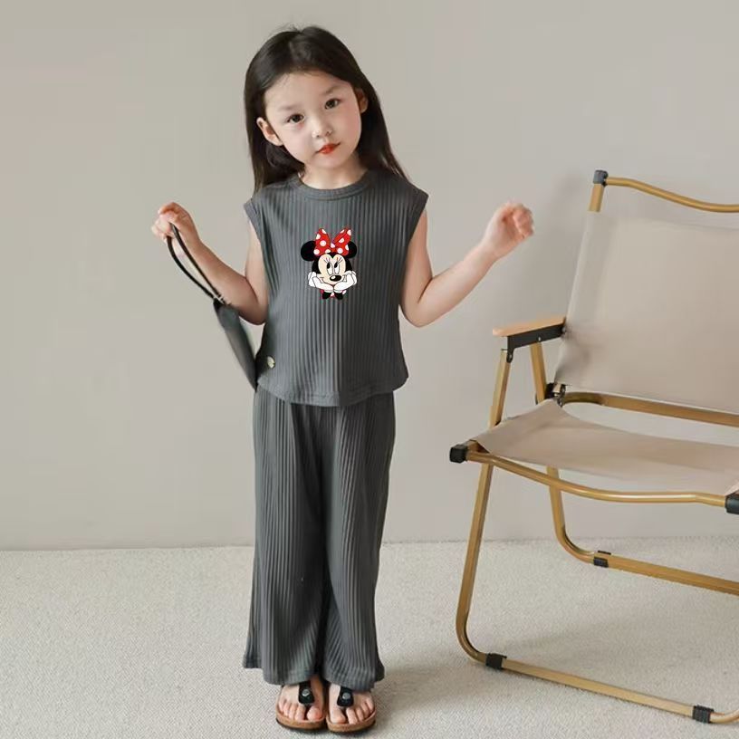 Girls Summer Clothing Puff Sleeve Fashion Casual Top Short Sleeve T-Shirt Floral Print Wide-Leg Pants Children's Set Kids Clothes