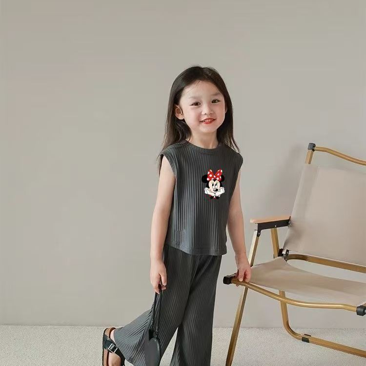 Girls Summer Clothing Puff Sleeve Fashion Casual Top Short Sleeve T-Shirt Floral Print Wide-Leg Pants Children's Set Kids Clothes