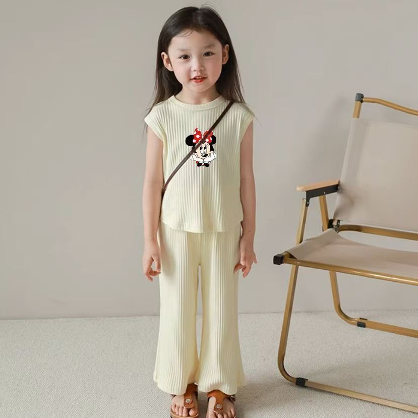 Girls Summer Clothing Puff Sleeve Fashion Casual Top Short Sleeve T-Shirt Floral Print Wide-Leg Pants Children's Set Kids Clothes