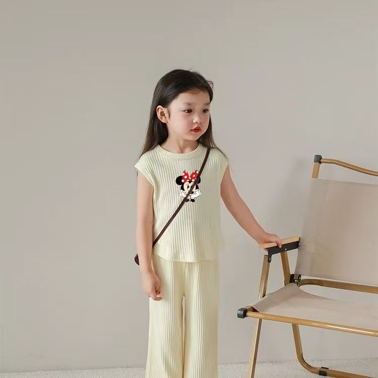 Girls Summer Clothing Puff Sleeve Fashion Casual Top Short Sleeve T-Shirt Floral Print Wide-Leg Pants Children's Set Kids Clothes