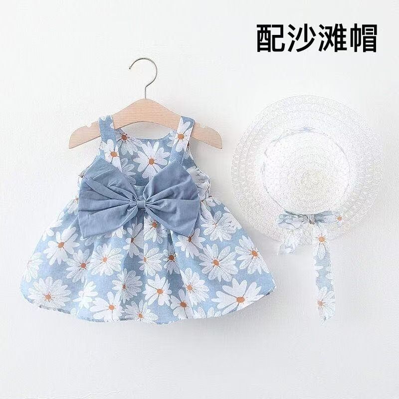 1-10y Girl elegant flower princess dress kids wedding dress party dress performance clothes with hat together