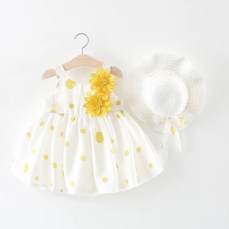 1-10y Girl elegant flower princess dress kids wedding dress party dress performance clothes with hat together