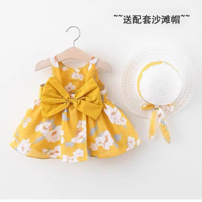 1-10y Girl elegant flower princess dress kids wedding dress party dress performance clothes with hat together