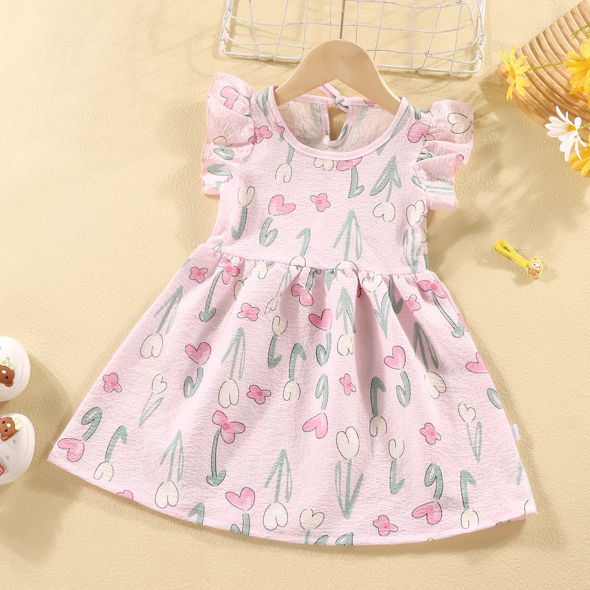 Girl casual cartoon t-shirt skirt princess skirt short-sleeved girl dress elegant pleated bow Baby dress