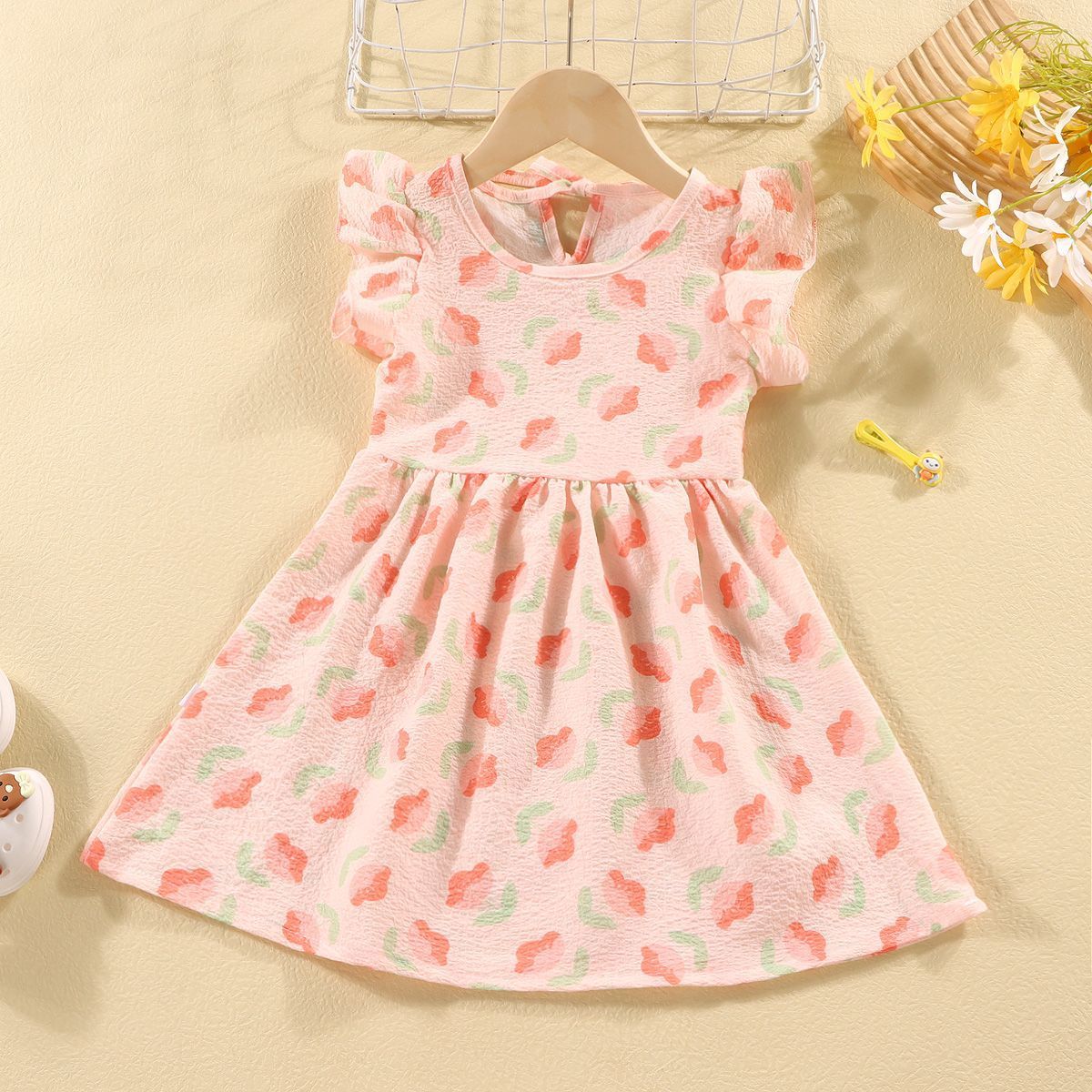 Girl casual cartoon t-shirt skirt princess skirt short-sleeved girl dress elegant pleated bow Baby dress