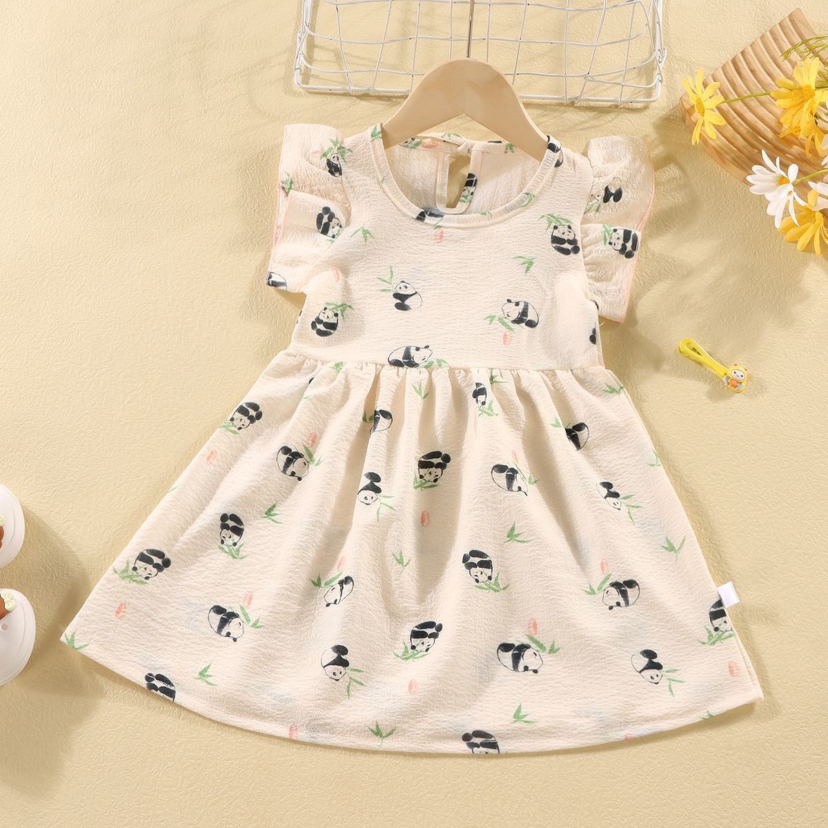 Girl casual cartoon t-shirt skirt princess skirt short-sleeved girl dress elegant pleated bow Baby dress