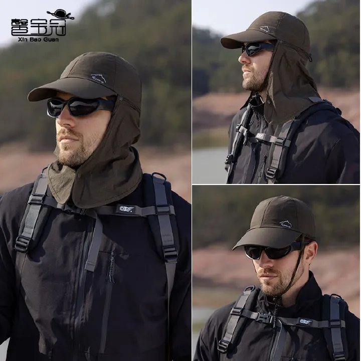 Men Summer Fishing Sun Protection Baseball Cap Quick Drying Waterproof Detachable Sun Cap Shawl Women Outdoor Breathable Visor