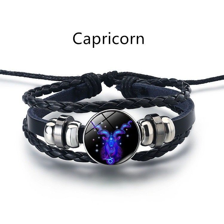 12 Constellation Zodiac Sign Charm Luminous Bracelets Men Women Vintage Multilayer Wrap Leather Bracelet & Bangle Birthday Gift