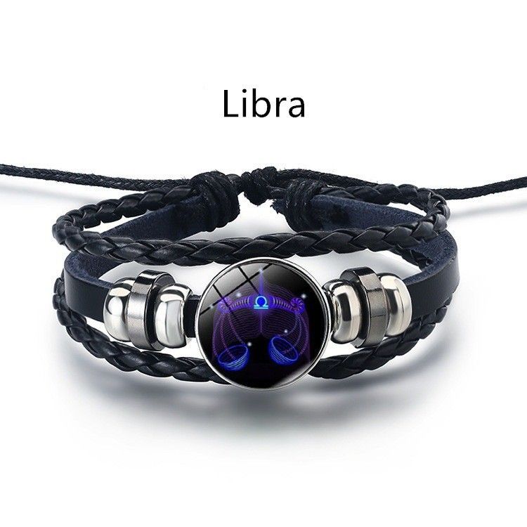 12 Constellation Zodiac Sign Charm Luminous Bracelets Men Women Vintage Multilayer Wrap Leather Bracelet & Bangle Birthday Gift