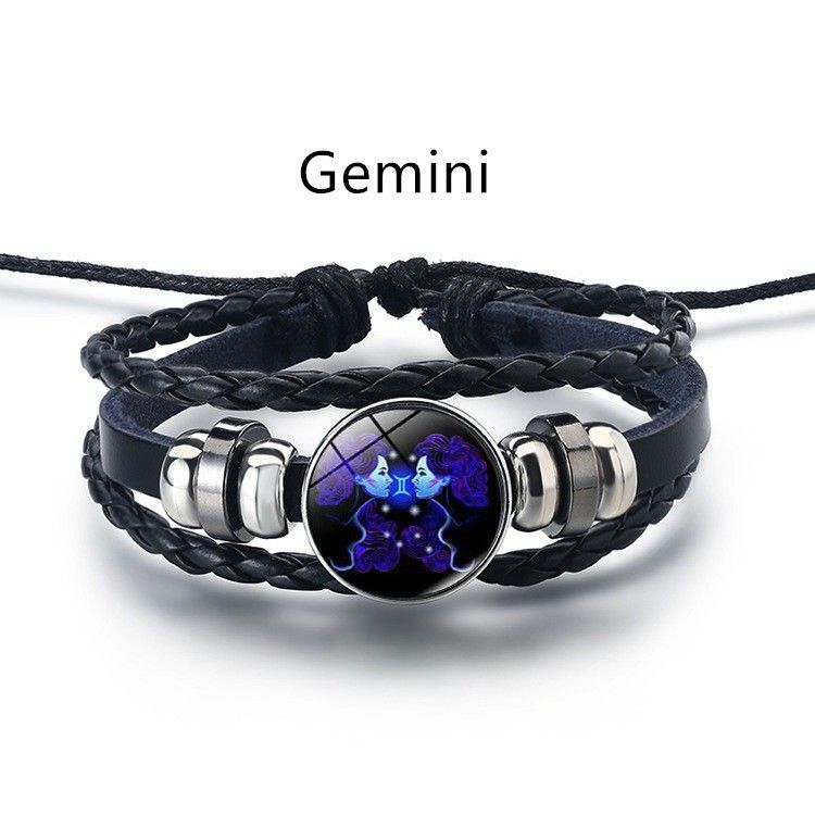 12 Constellation Zodiac Sign Charm Luminous Bracelets Men Women Vintage Multilayer Wrap Leather Bracelet & Bangle Birthday Gift