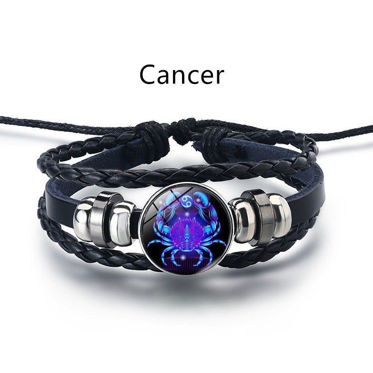 12 Constellation Zodiac Sign Charm Luminous Bracelets Men Women Vintage Multilayer Wrap Leather Bracelet & Bangle Birthday Gift