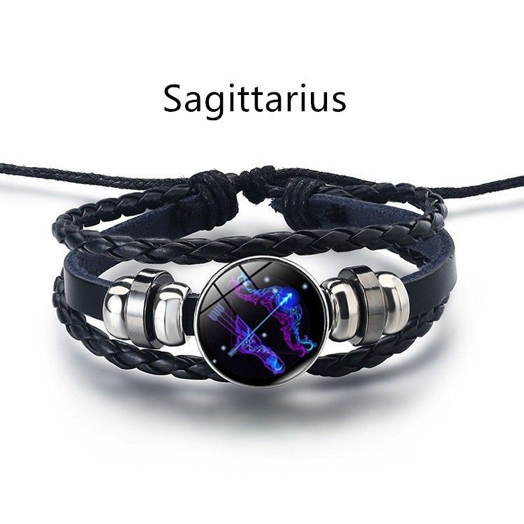 12 Constellation Zodiac Sign Charm Luminous Bracelets Men Women Vintage Multilayer Wrap Leather Bracelet & Bangle Birthday Gift