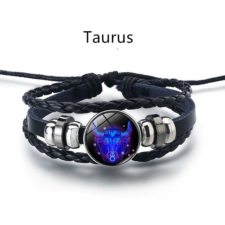 12 Constellation Zodiac Sign Charm Luminous Bracelets Men Women Vintage Multilayer Wrap Leather Bracelet & Bangle Birthday Gift