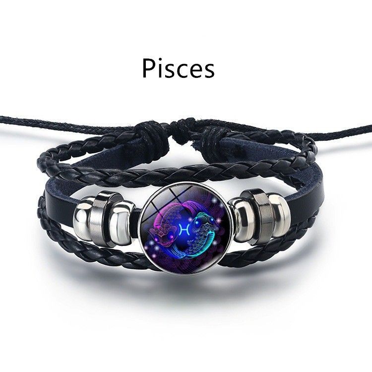 12 Constellation Zodiac Sign Charm Luminous Bracelets Men Women Vintage Multilayer Wrap Leather Bracelet & Bangle Birthday Gift