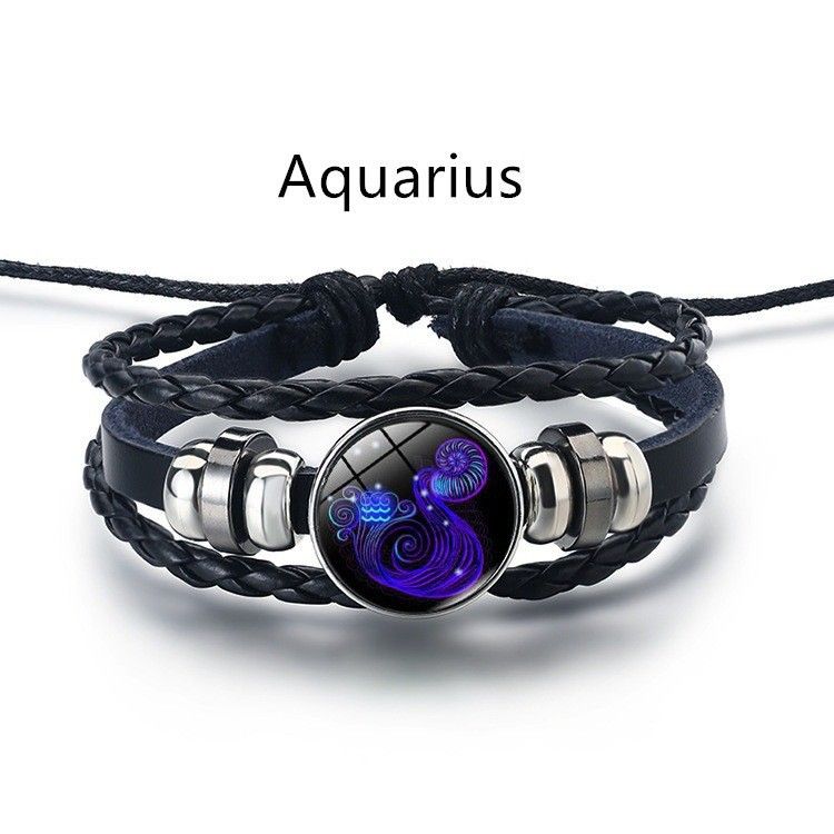 12 Constellation Zodiac Sign Charm Luminous Bracelets Men Women Vintage Multilayer Wrap Leather Bracelet & Bangle Birthday Gift