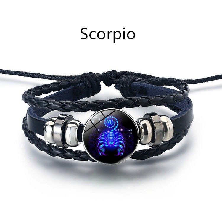 12 Constellation Zodiac Sign Charm Luminous Bracelets Men Women Vintage Multilayer Wrap Leather Bracelet & Bangle Birthday Gift
