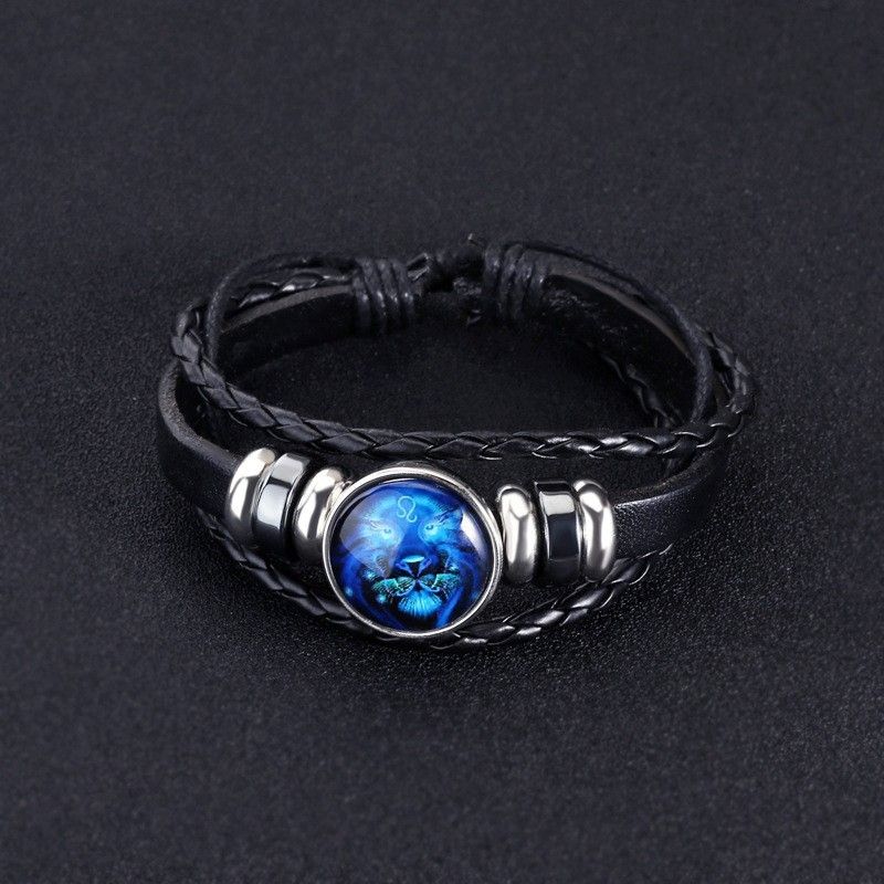 12 Constellation Zodiac Sign Charm Luminous Bracelets Men Women Vintage Multilayer Wrap Leather Bracelet & Bangle Birthday Gift