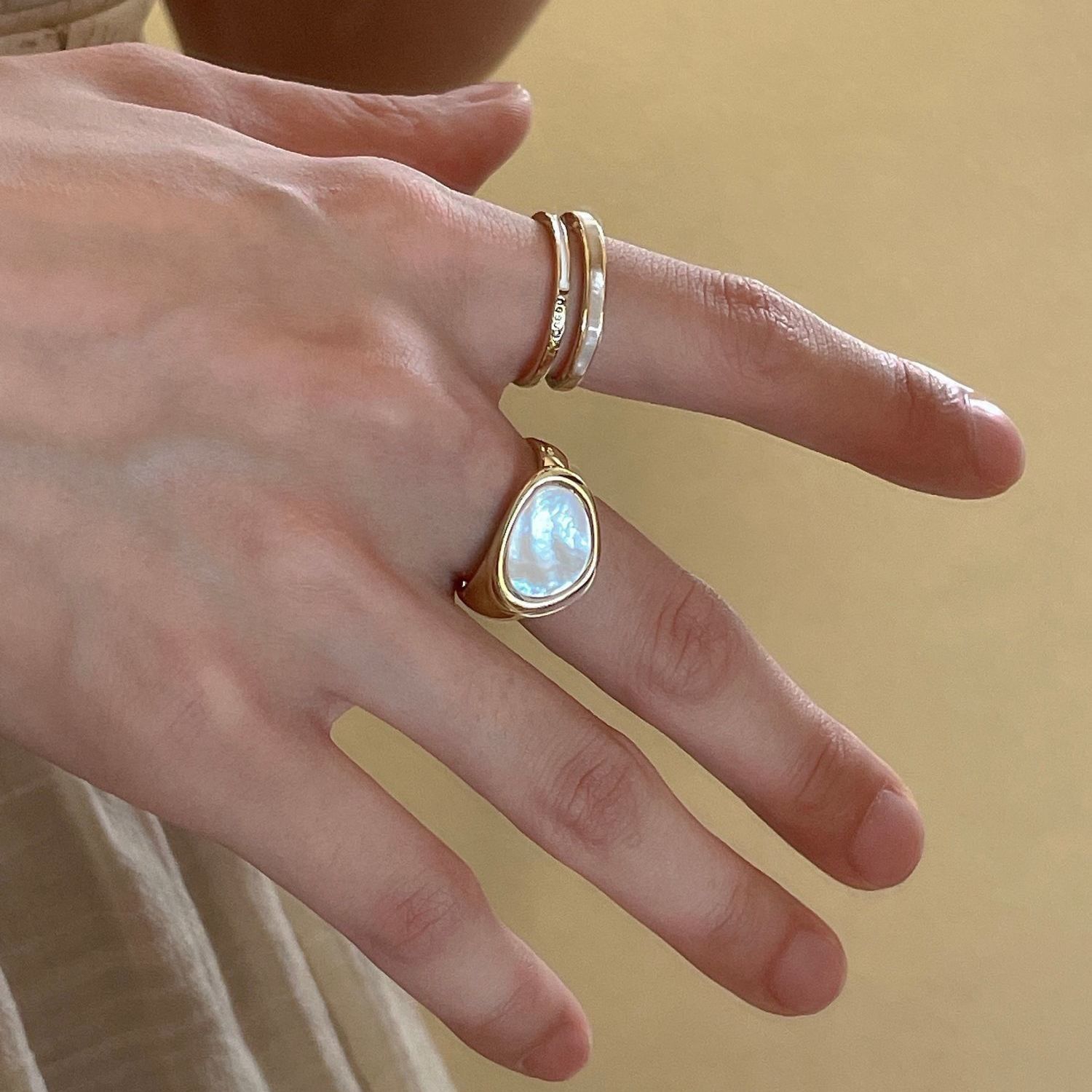 Open Rings Moonstone Heart Finger Rings For Women Girls Kpop Sweet Cool Trendy Aesthetic Jewelry Gifts