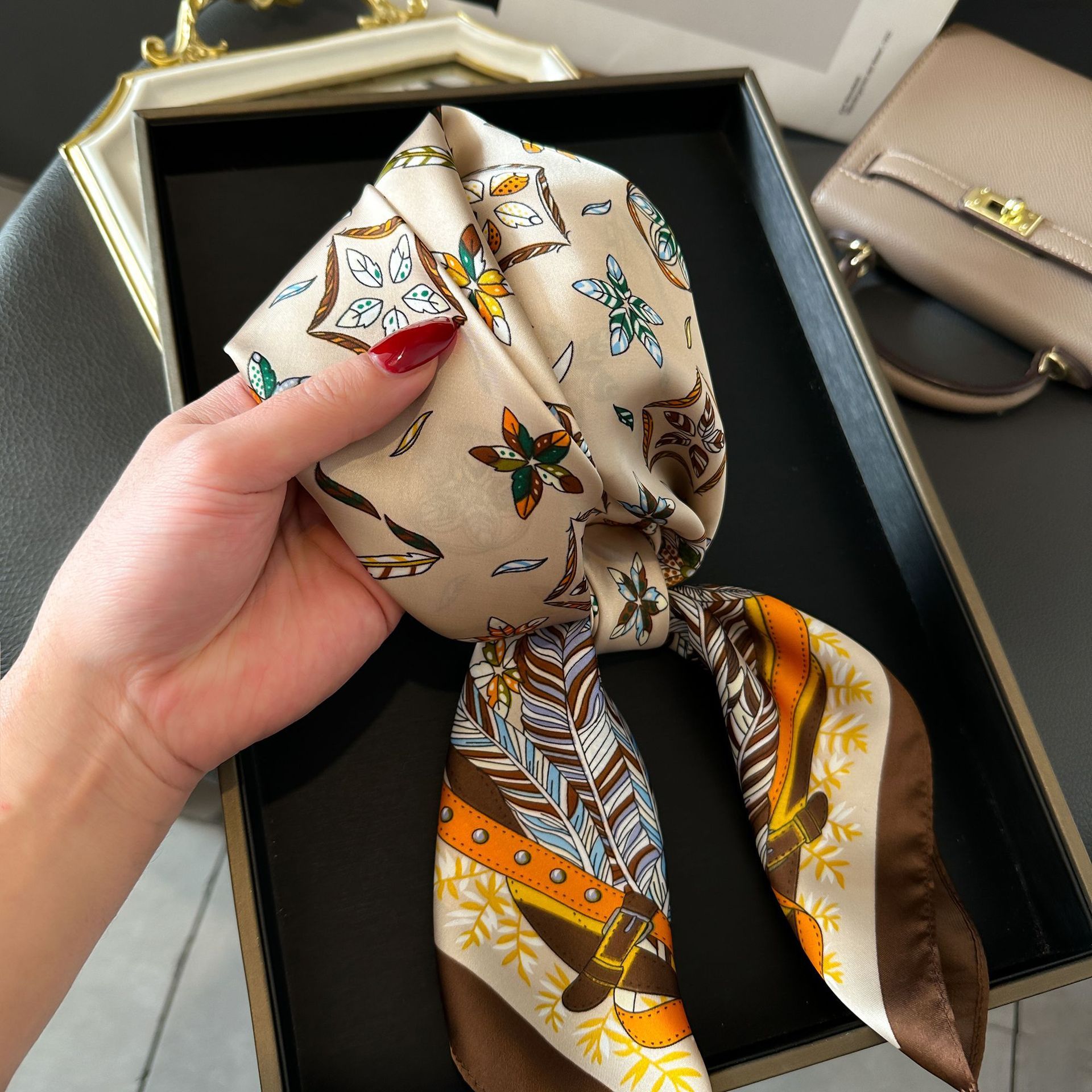 Silk Head Scarf Women Luxury Fashion Hair Scarve Summer Foulard Femme Satin Shawl Kerchief 90cm Square Headscarf Bandana Cheveux
