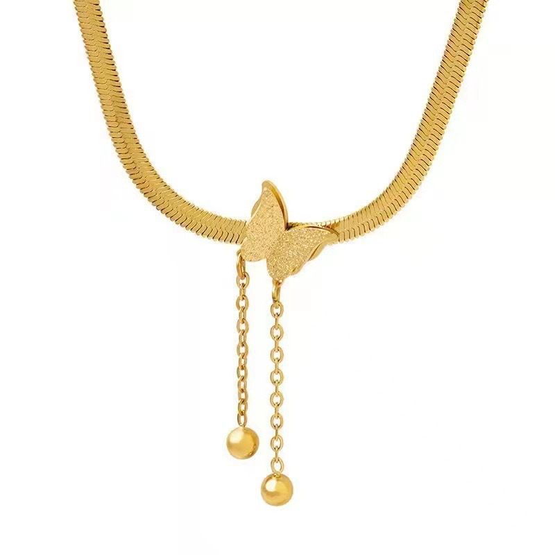 Amazon's new tassel butterfly necklace for women, 18K gold light luxury versatile fashion pendant, internet famous collarbone chain