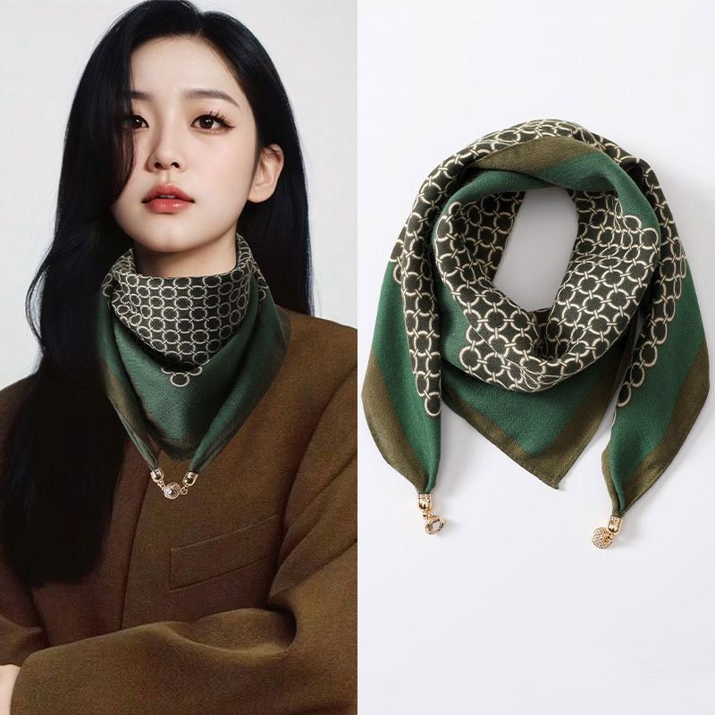 2024 New Warm Square Scarf Magnetic Buckle Triangle Silk Scarf Cotton Scarf Women's Spring Autumn/Winter Western Style Scarf
Versatile temperament