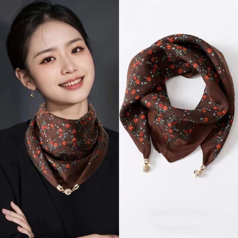 2024 New Warm Square Scarf Magnetic Buckle Triangle Silk Scarf Cotton Scarf Women's Spring Autumn/Winter Western Style Scarf
Versatile temperament