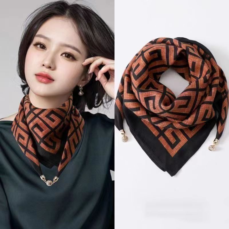 2024 New Warm Square Scarf Magnetic Buckle Triangle Silk Scarf Cotton Scarf Women's Spring Autumn/Winter Western Style Scarf
Versatile temperament
