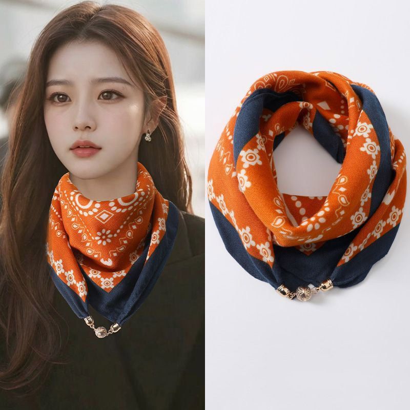 2024 New Warm Square Scarf Magnetic Buckle Triangle Silk Scarf Cotton Scarf Women's Spring Autumn/Winter Western Style Scarf
Versatile temperament
