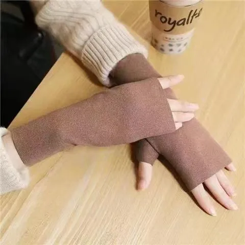 Warm gloves for women in winter, self heating German velvet half finger touch screen with velvet exposed finger gloves