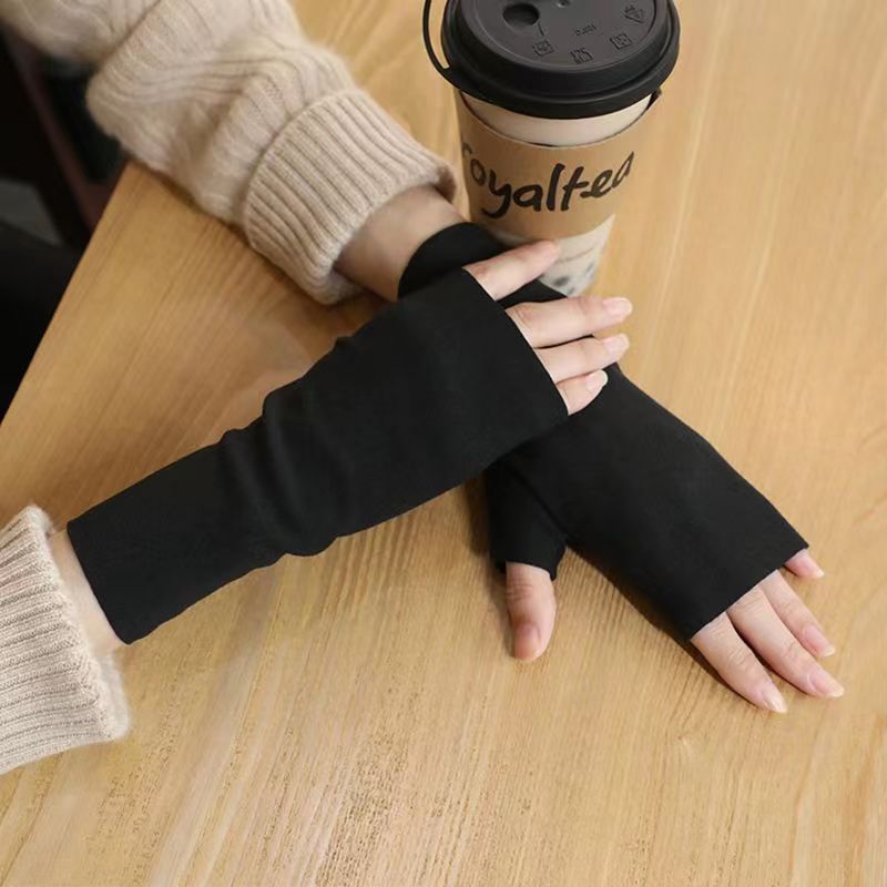 Warm gloves for women in winter, self heating German velvet half finger touch screen with velvet exposed finger gloves