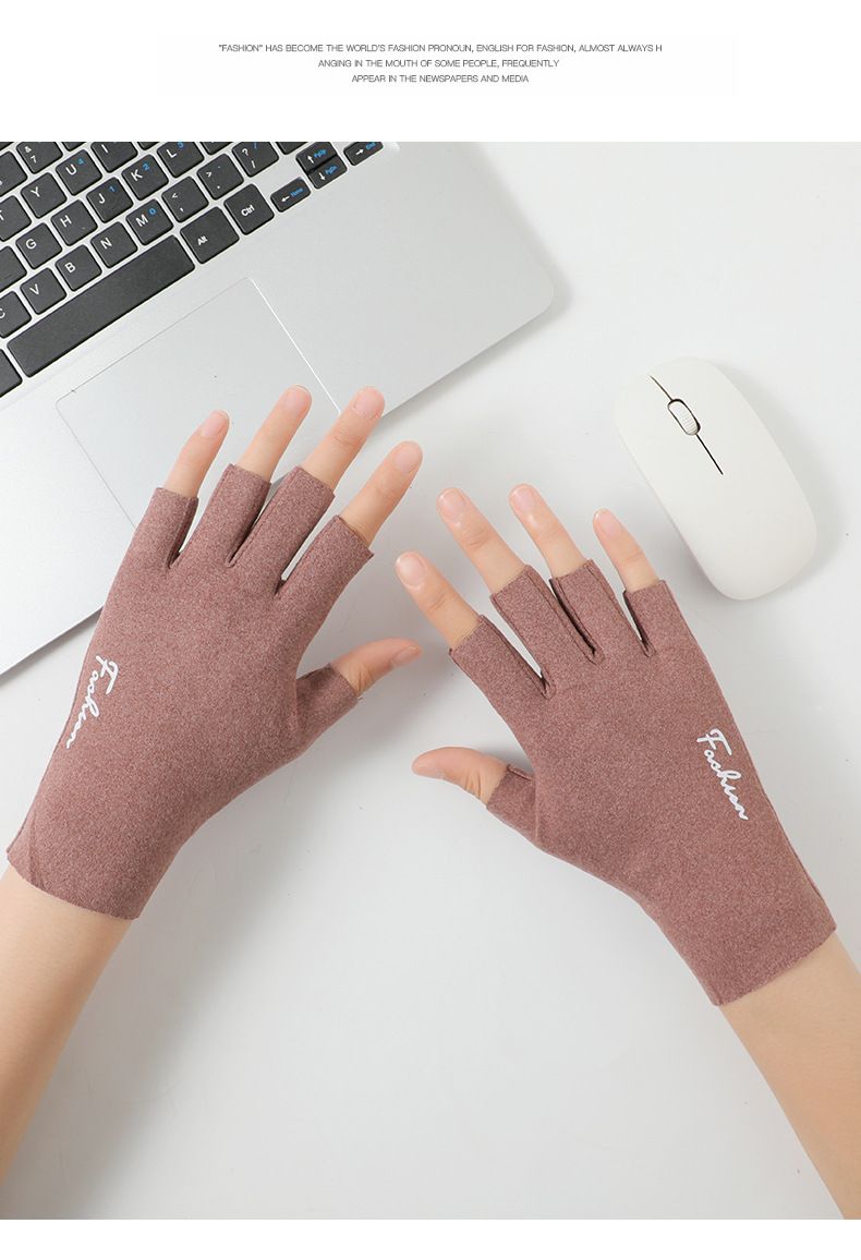 Winter gloves for women, couples, exposed fingers, outdoor cycling, students, typing, velvet warm gloves