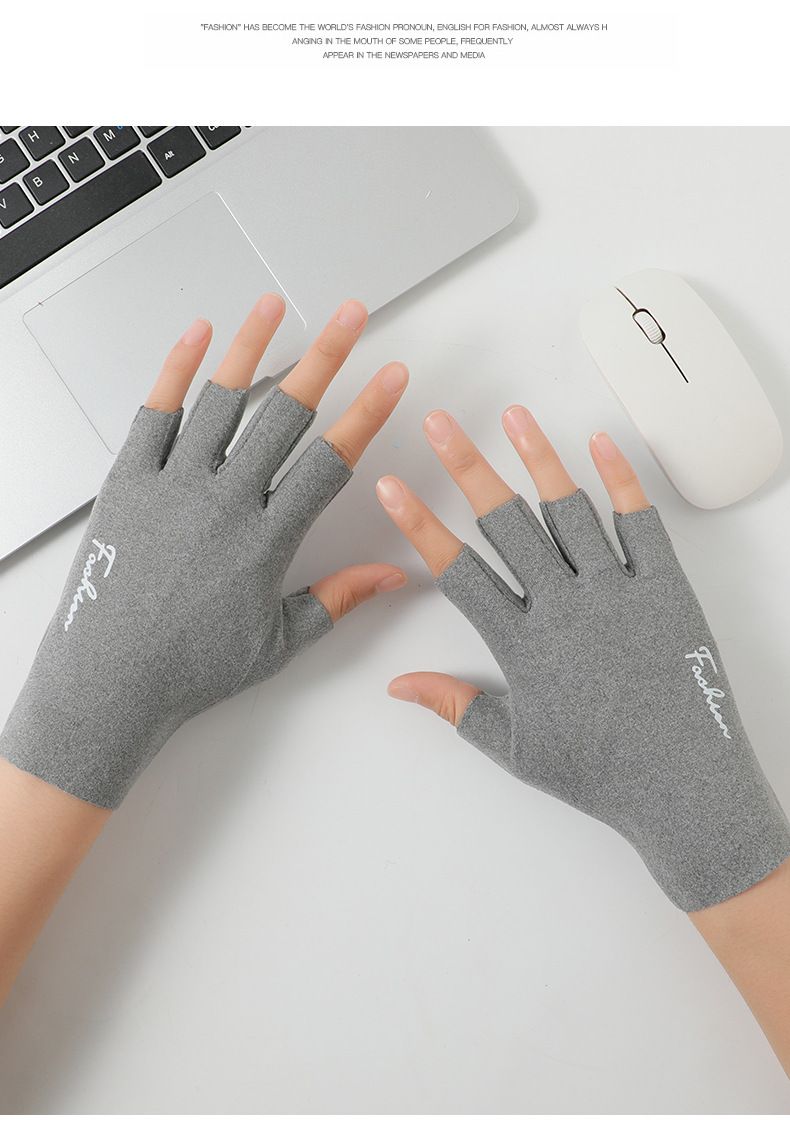 Winter gloves for women, couples, exposed fingers, outdoor cycling, students, typing, velvet warm gloves