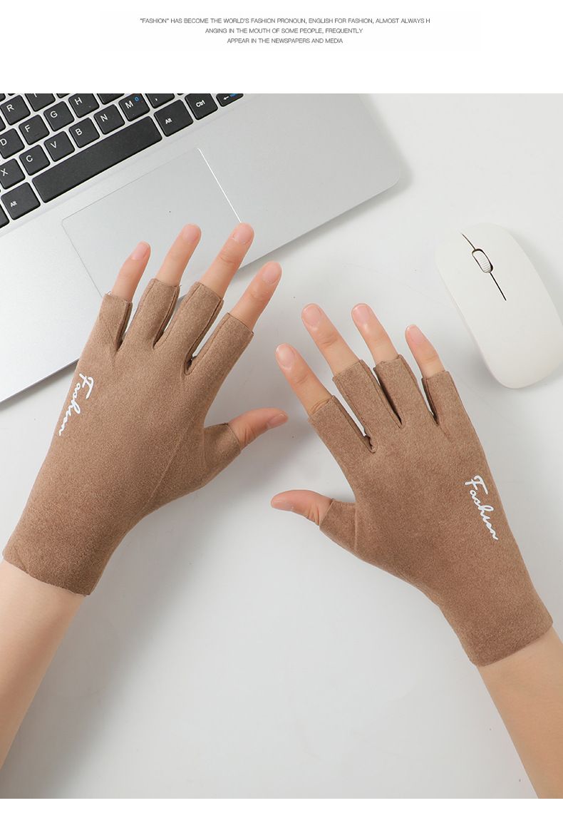 Winter gloves for women, couples, exposed fingers, outdoor cycling, students, typing, velvet warm gloves