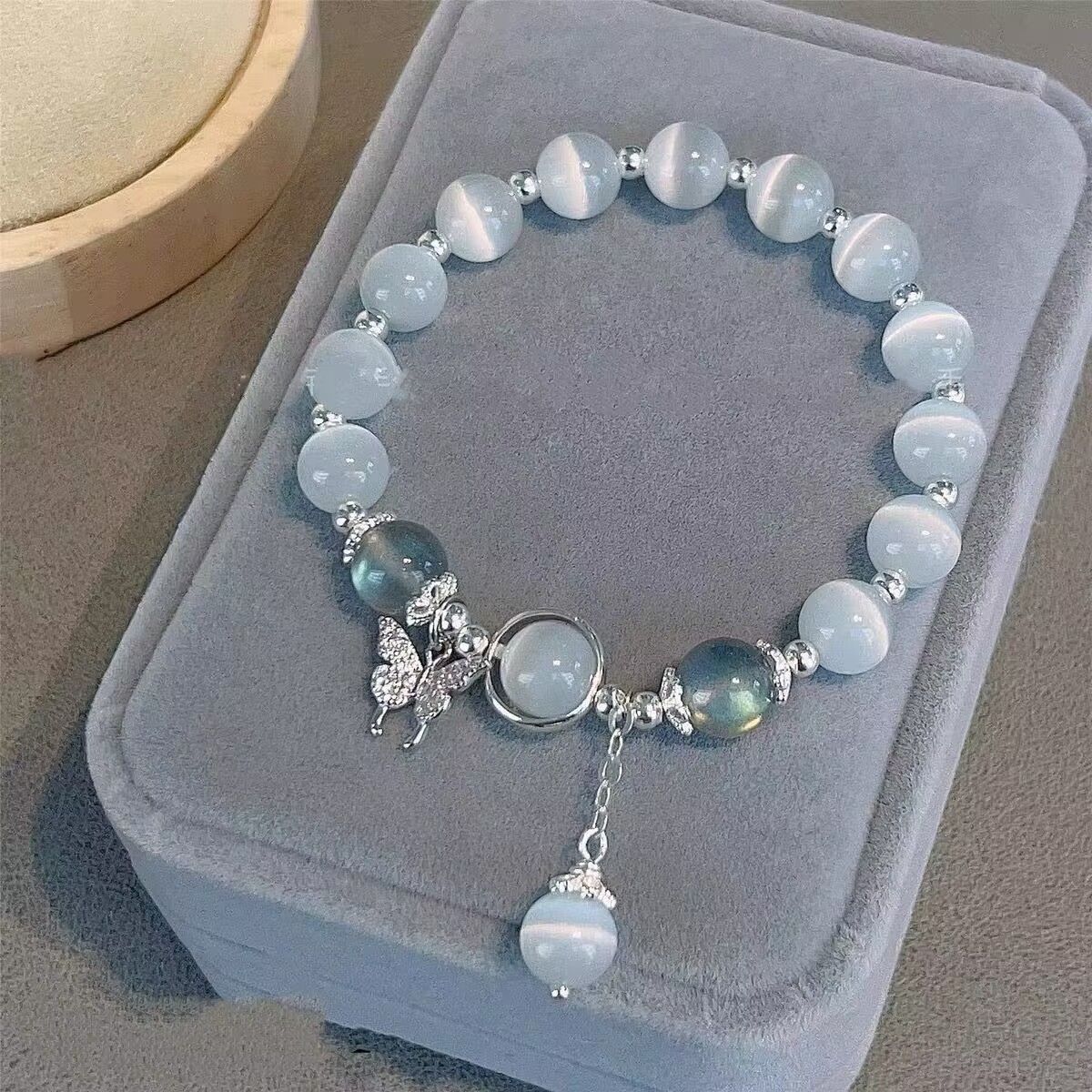 Glass material butterfly bracelet for women, niche design, grey moonlight bracelet, versatile